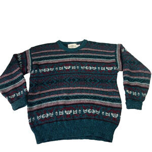 Cabin Fever Sweater Mens X-Large Multicolor Green Vintage Wool Blend Knit